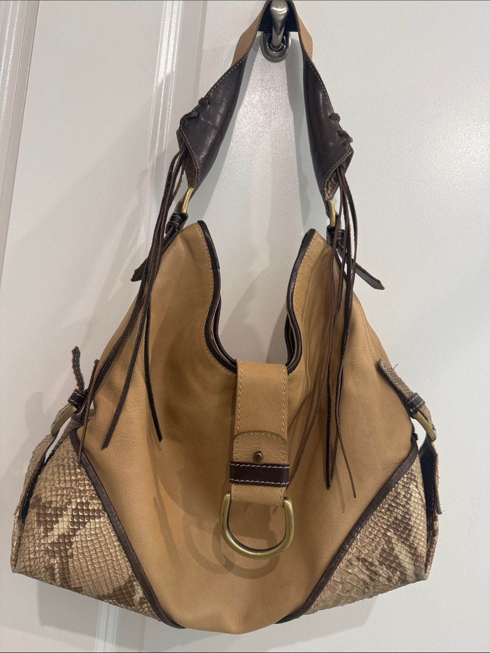 Marco Buggiani Leather Tan Shoulder Hobo with Gold-tone Accents